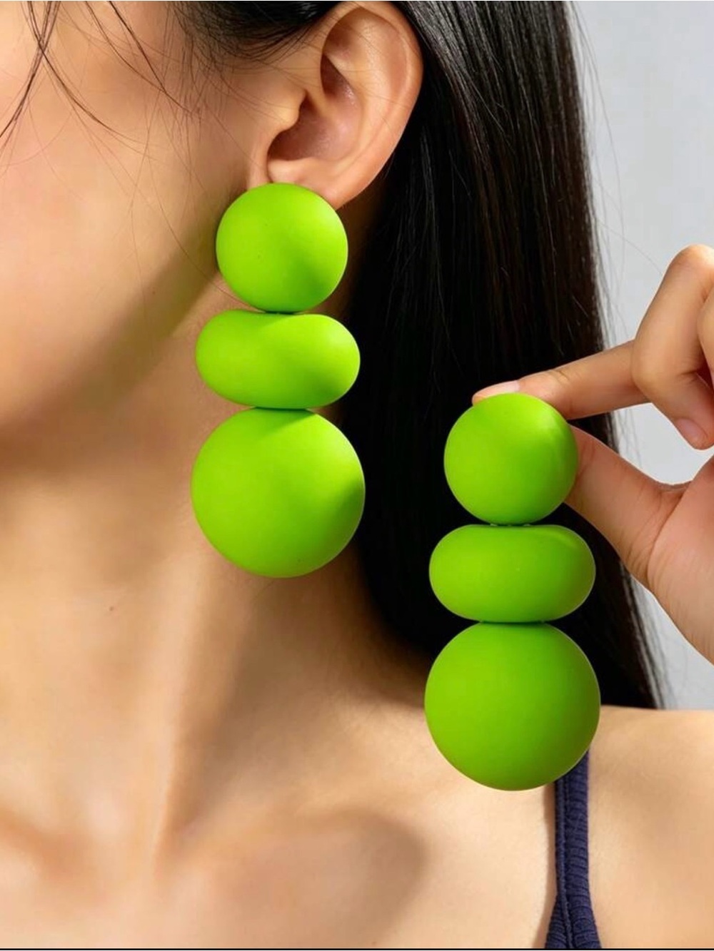 Green Triple Bead Statement Earrings